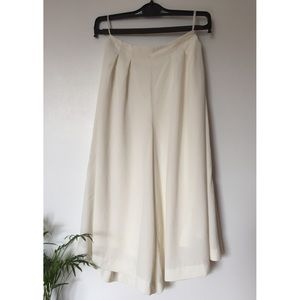 KOREAN FASHION WHITE CROP WIDE LEG PANTS